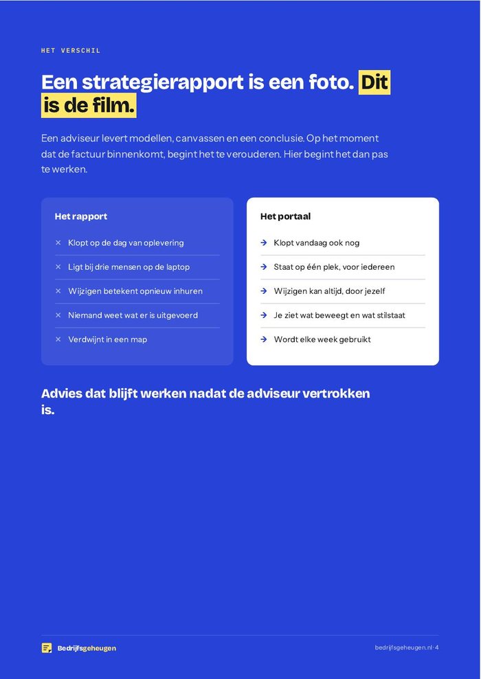 Pagina over het verschil tussen een strategierapport en het portaal